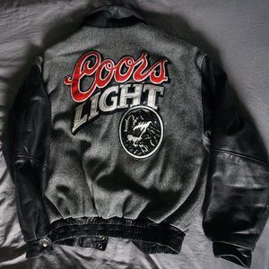 Coors Light Beer Varsity Wool Leather Jacket Grey